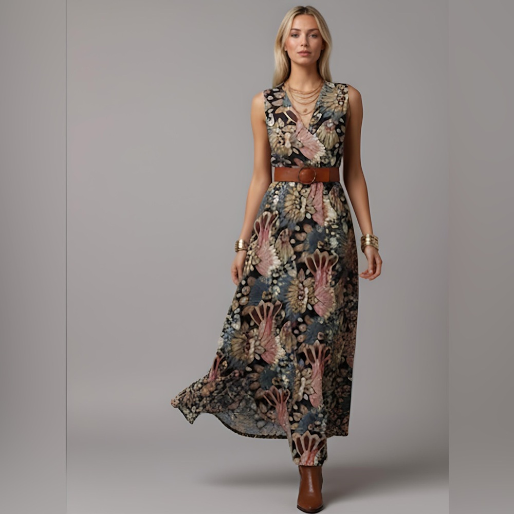 LAST ONE π₯ Boho Tropical Print A-Line Maxi Dress - Picture 3 of 8